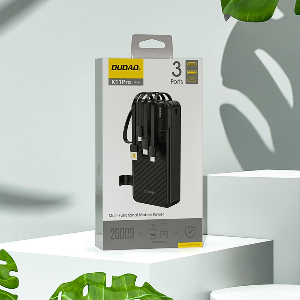 Powerbank K11 Pro 20000mAh Z Wbudowanymi Kablami - Czarny