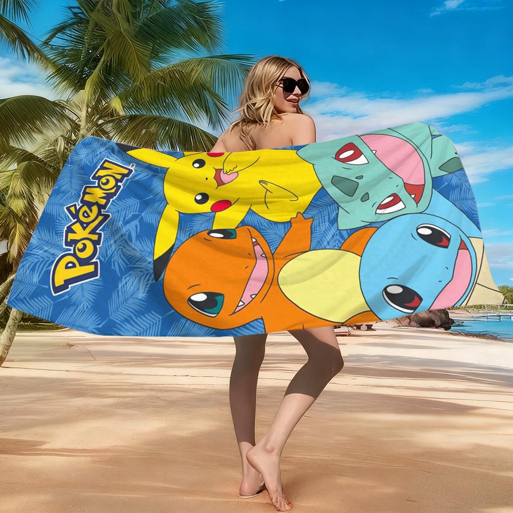 Pokemon Pikachu & Starters Beach Towel, Kids Cartoon Beach Towel, Soft Absorbent Quick-Dry Towel for Beach, Pool, Travel