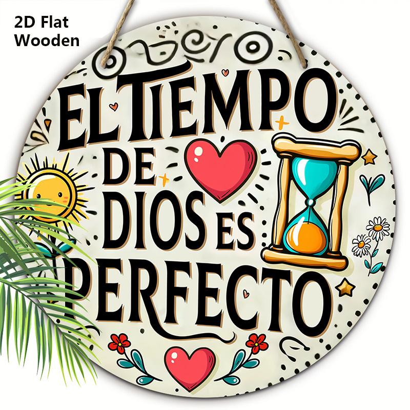 

Spanish Bible Scriptures Wooden Sign - Round Ornament for Front Door, Wall, Room Hanging Decor - Ideal Home Hanging Ornament 20cm/7.87in бежевый