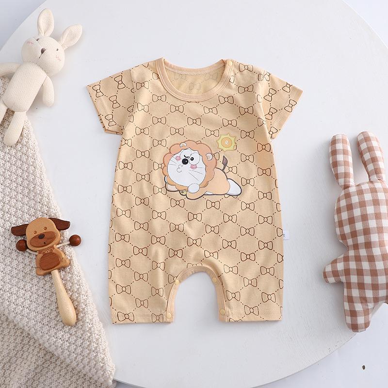 2026 Summer Kids O-Neck Short Sleeve Pajama-Rompers Baby Spring Short Crawling Clothes Cartoon Cotton Jumpsuit for Girl Boy