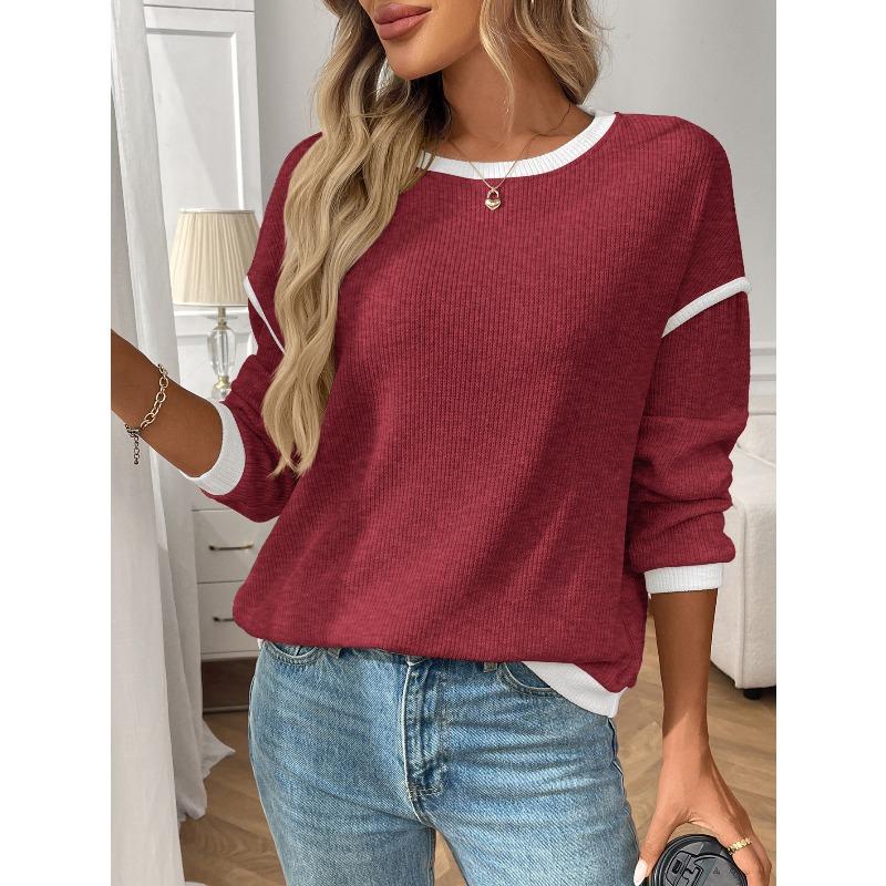 TIFICY Women's Fashion Casual Spring Autumn Solid Color Print Long Sleeve O-Neck Blouses & Shirts