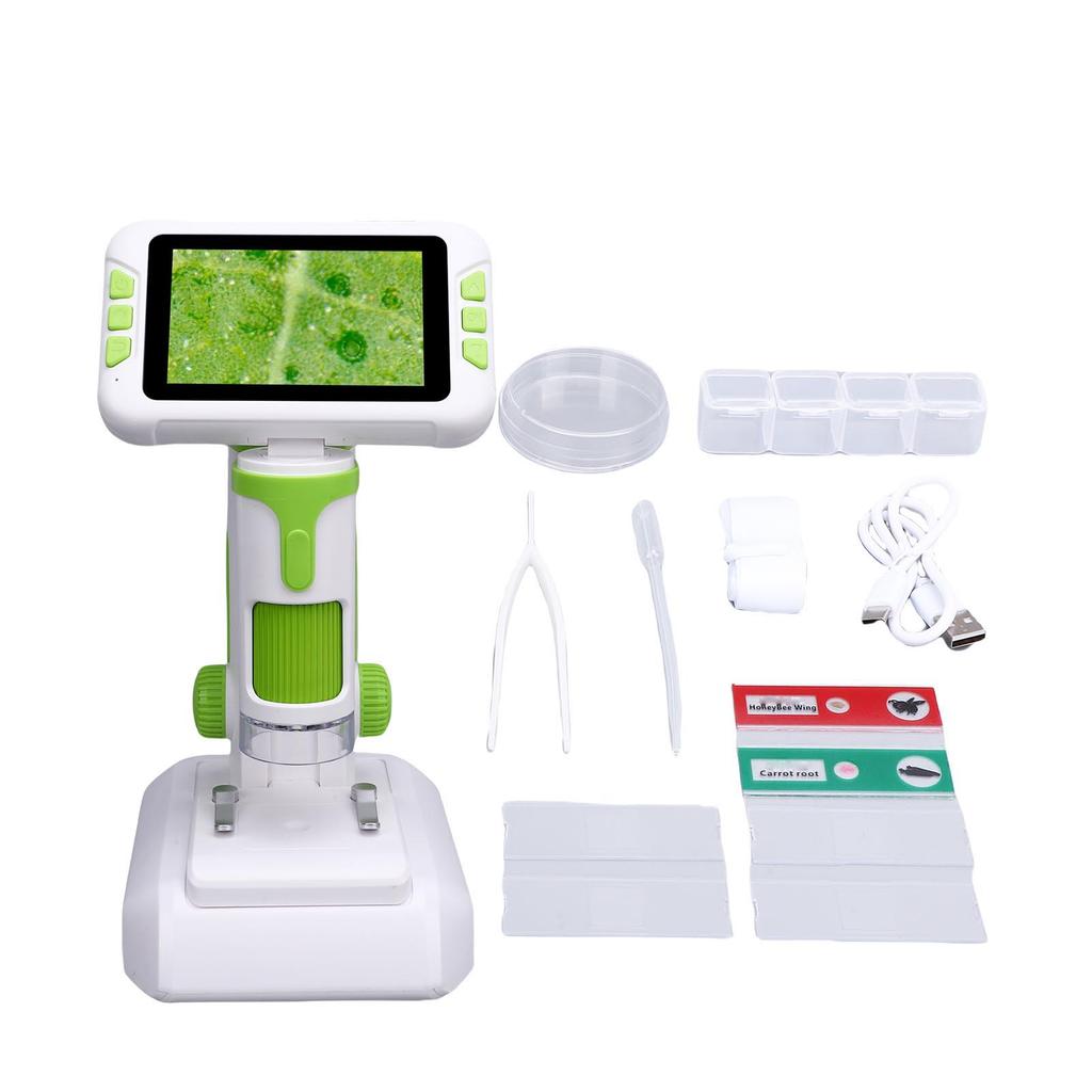 4 Inch LCD Screen Microscope Kids Digital Microscope with LED Light 1600X Handheld Desktop Digital Microscope for Education