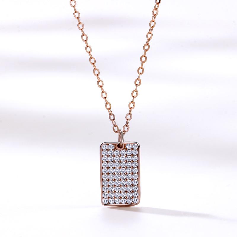 Korean Style 925 Sterling Silver Square Diamond-Inlaid Clavicle Necklace - Versatile Fashion Candy Pendant 925 Silver розового золота