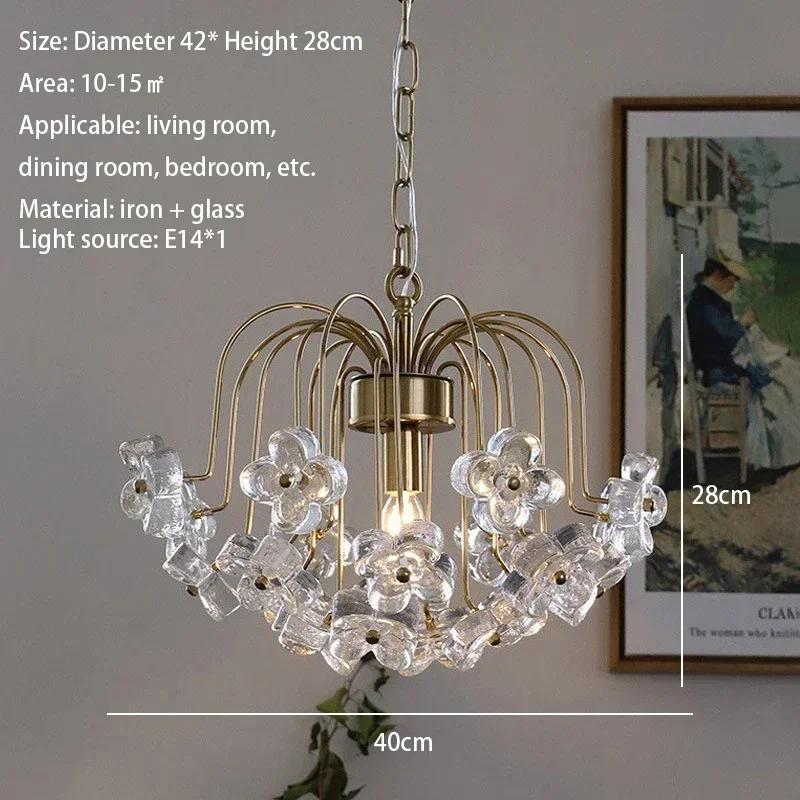 Nordic design luxury glass chandelier retro French countryside petal shaped restaurant bedroom home decoration lighting fixtures