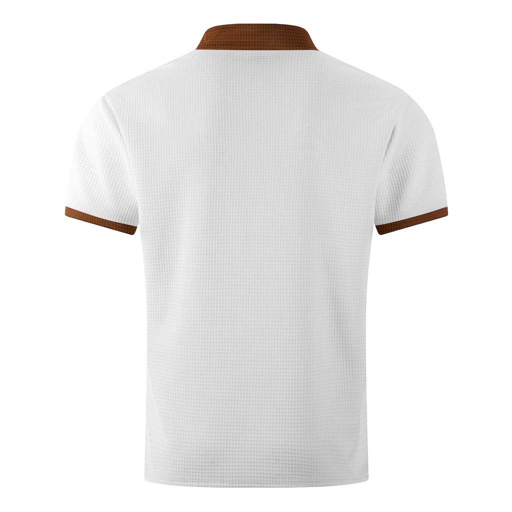 Men's Color Blocked Stand Up Collar 1/4 Zip Up Shirt  Men's Casual And Comfortable Short Sleeved Shirt