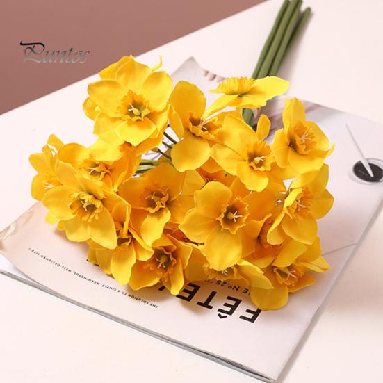 Artificial Narcissus Flower 1 Bouquet Realistic Decorative Easy Care Simulation Yellow White Fake Home Decor
