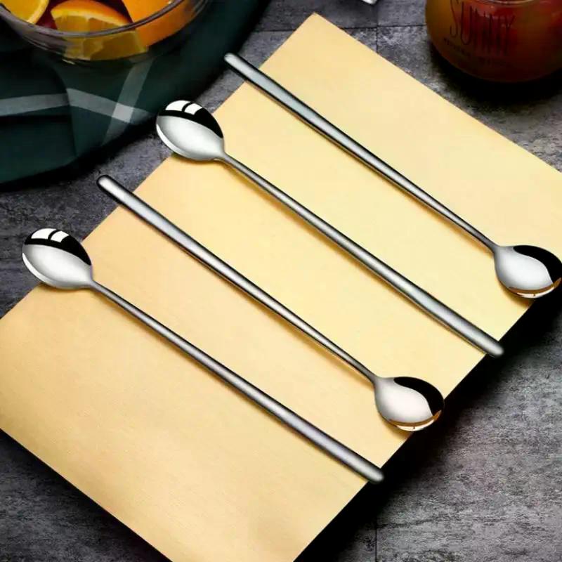 1pc 304 Stainless Steel Spoons Ice Cream Spoons Long Handle Coffee Spoons Stirring Spoons Kitchen Utensils