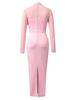 Elegant European & American Style Round Neck Mesh Long Sleeve Bodycon Dress