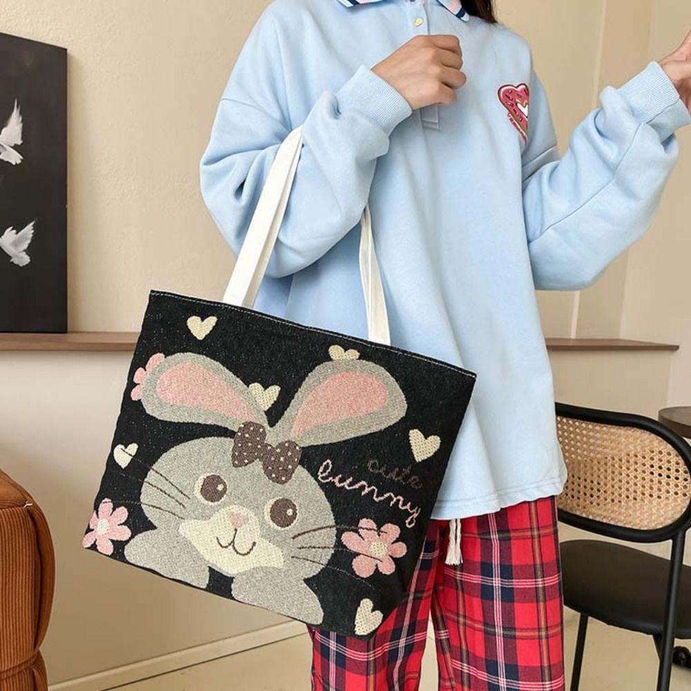 

Butterfly Canvas Cat Tote Bag Rabbit Cartoon Animal Shoulder Bag Shopping