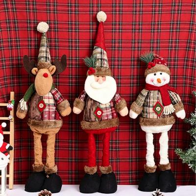 Stretchable Snowman Doll with Snowflake Plaid Fabric for Christmas Window Display
