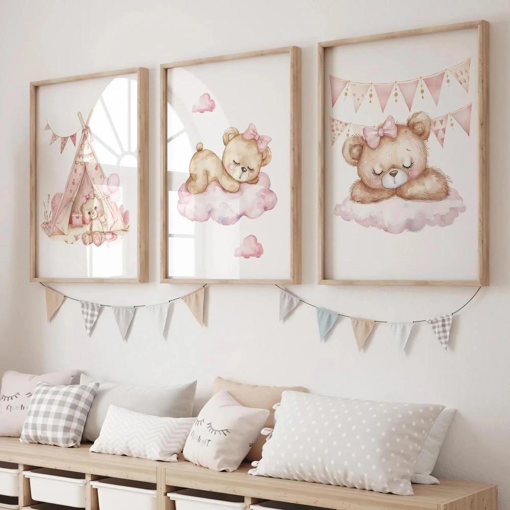3 Pezzi Orso Giraffa Coniglio della Foresta Stampa su Tela per Nursery Pittura di Animali Selvatici della Giungla Poster Artistico da Parete per Stanza di Bambini e Bambine Decorazione per la Casa