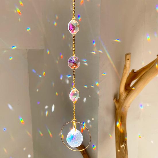 Pegador de Sol de Cristais Coloridos, Pegador de Sol Pendurado com Corrente, Ornamento de Sino de Vento com Bolas de Cristal para Janela Casa Jardim Dia de Natal Festa Casamento