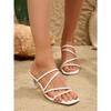 French Style Women Block Heel Slides, New Outdoor Fairy Style Elegant Mid Heel Thin Strap Square Toe Slippers