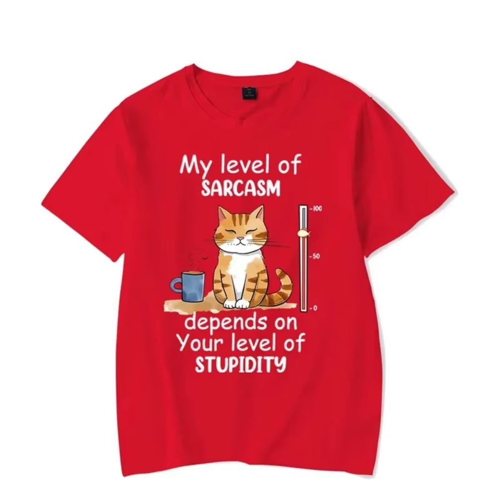 My Level of Sarcasm Depends On Your Level of Stupidity Graphic Tshirt Funny Cat Tshirt Fashion Harajuku T-shirt Men Brand Tees