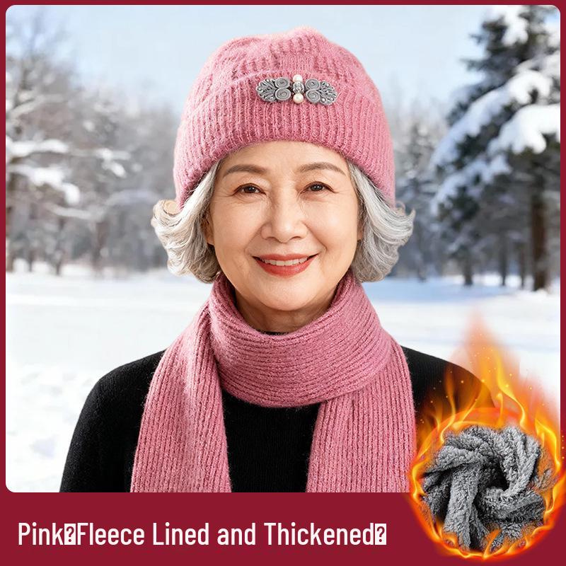 Warm Knitted Hat for Middle-Aged and Elderly Women – Thickened Wool with Ear Protection