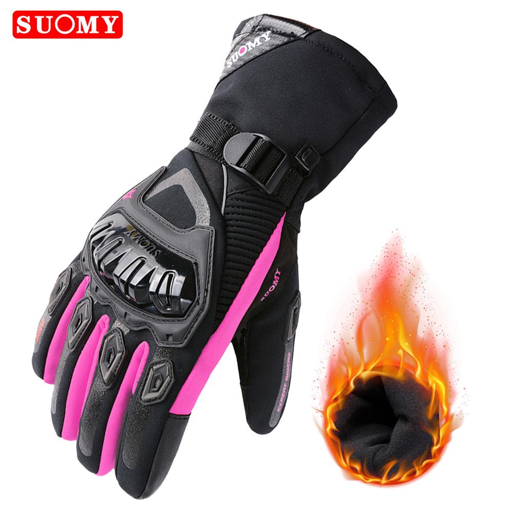 SUOMY Winter Warm Women Pink Motorcycle Gloves 100%Waterproof Lady Teens Girls Purple Motocross Motorbike Racing Riding Gloves