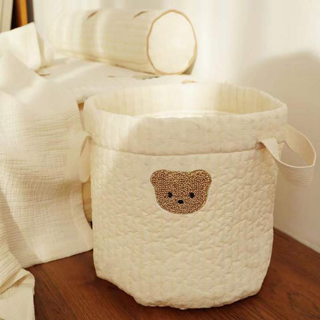 Bear Storage Bucket Beige Cotton Storage Basket Diaper Bag Large Capacity Cotton Storage Bin for Home Nursery Room