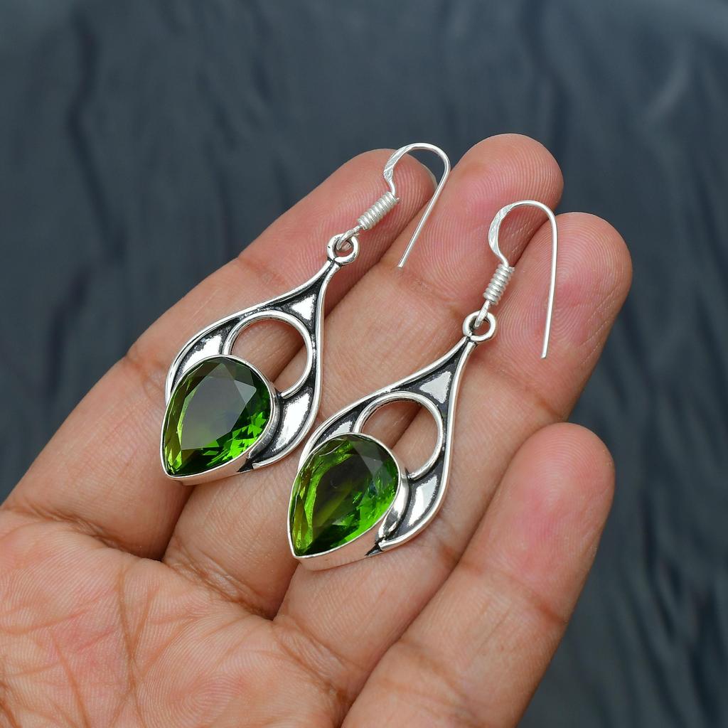 Peridot Gemstone Handmade 925 Sterling Silver Jewelry Earring