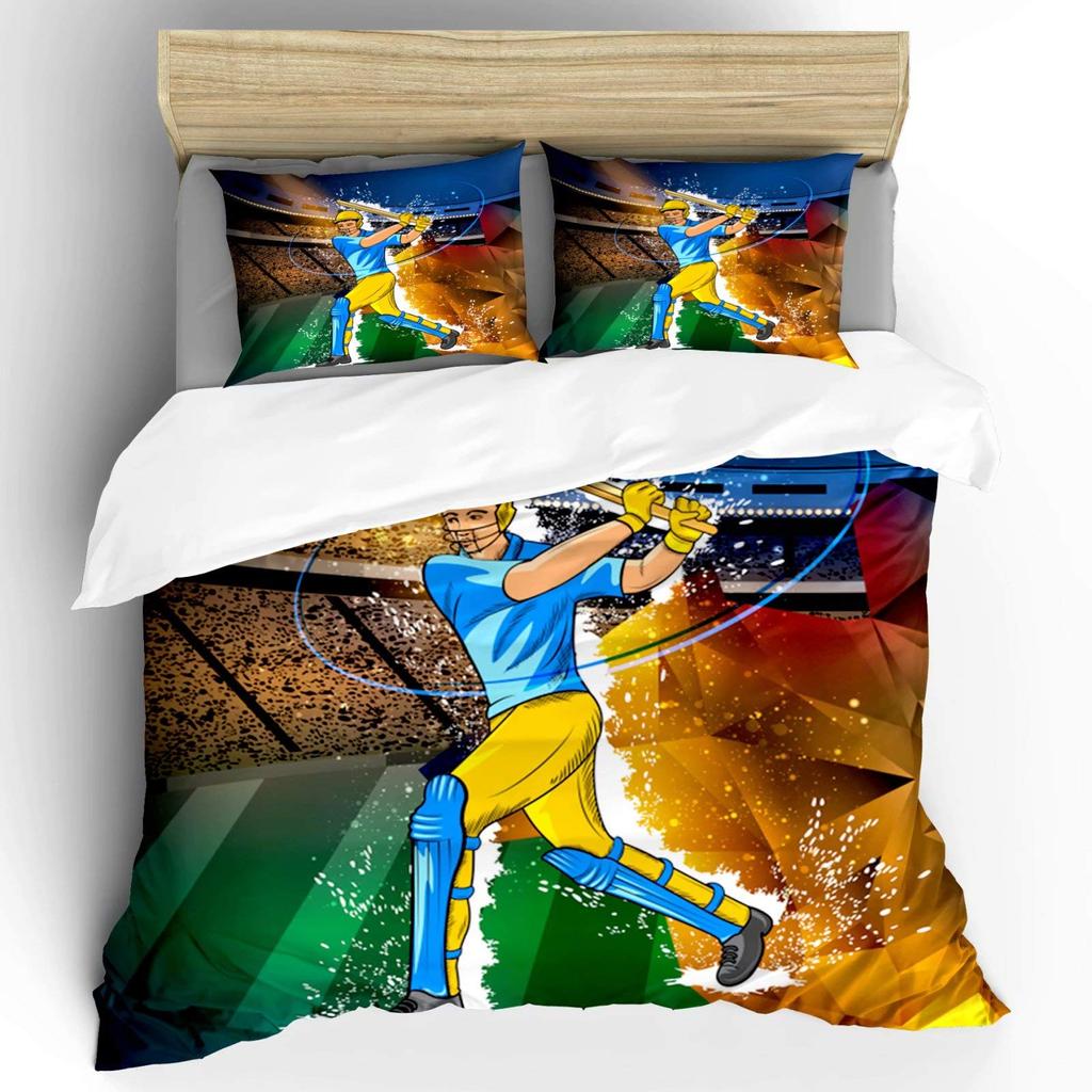 Cricket Duvet Cover Set Abstract Sports Pattern Bedding Set Microfiber Player Playing Game Of Cricket Double Queen Quilt Cover