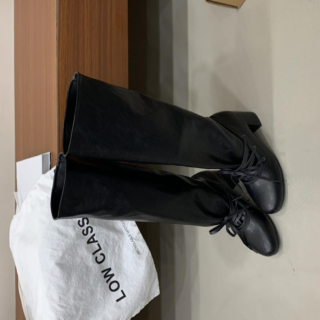 2025 Winter New Tall Skinny Pile Boots Thick High Heel Two Wear Knight Women's Boots Lace-up Locomotive Spice Girls Boots