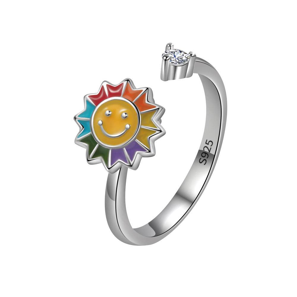 Bohemia Sunflower Rotatable Decompression Rings For Girls Anti Anxiety Relaxing Adjustable Open Wedding Aesthetic Ring