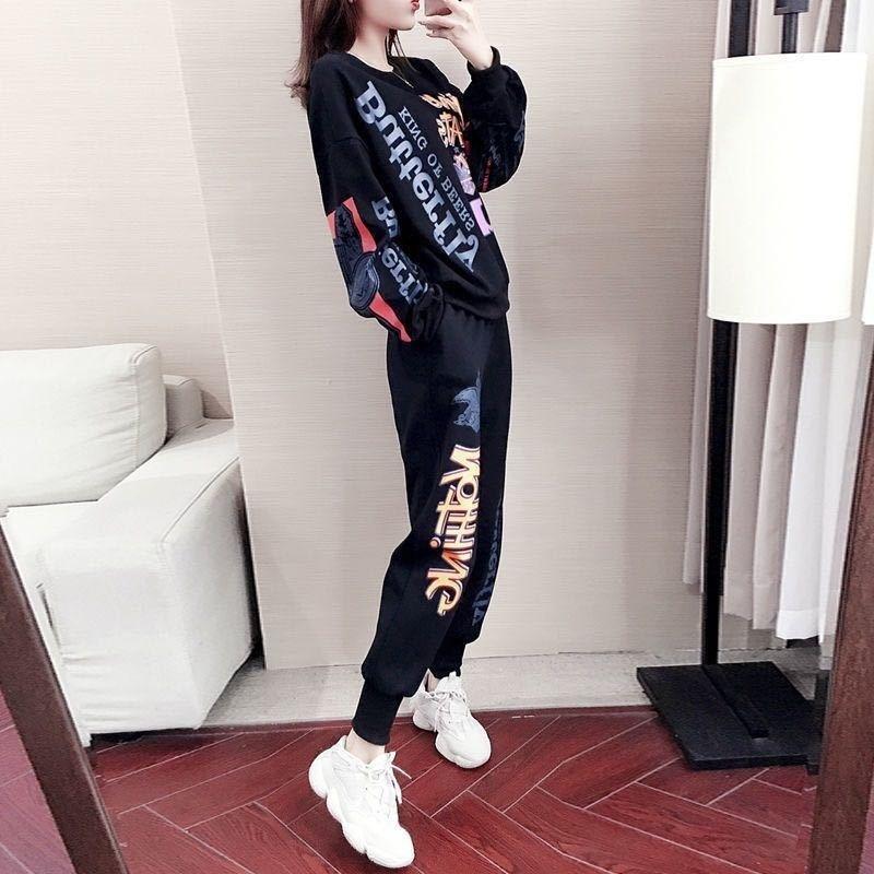 

Женская мода свободные топы с длинными рукавами и брюки комплект из 2 предметов женские повседневные спортивные костюмы весна осень спортивный костюм XXL