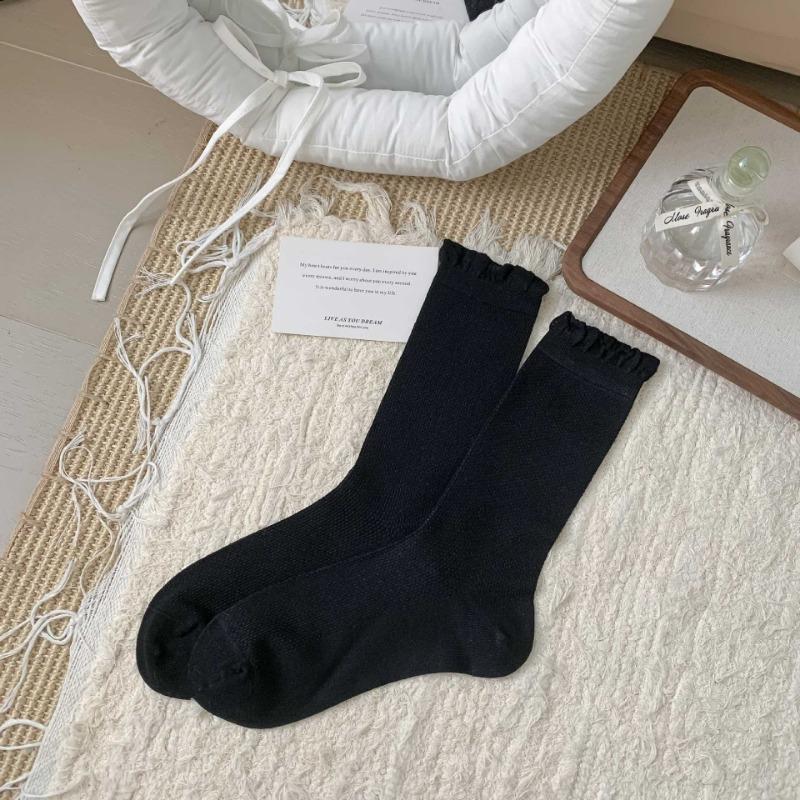 

Женские тонкие весенне-летние гольфы-трубы из сетки без косточек с кружевом, однотонные, в балетном стиле 1 pair чёрный