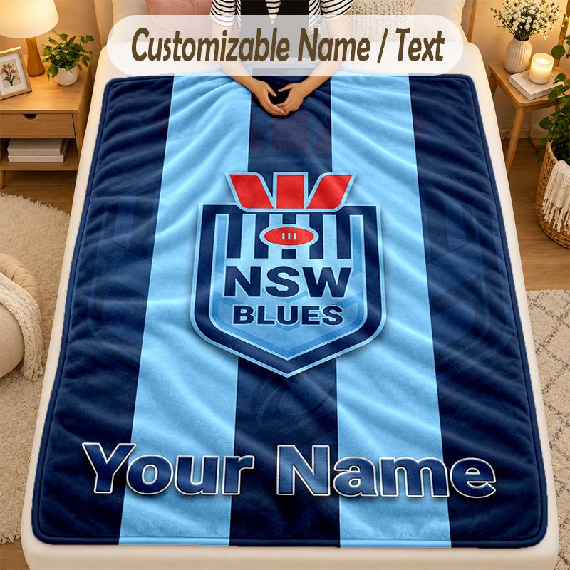 Flannel BlanketNSW Blues Logo Custom Name Text Personalized Soft Warm Throw Blanket Home Decor Gift