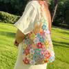 Handmade Crochet Shoulder Bag For Women Colorful Flower Patchwork Hollow Out Knitted Tote Bag Boho Style Casual Travel Handbag