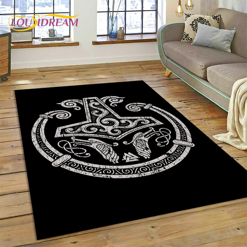 Viking Odin Valhalla Nordic Mythology Symbols Carpet Rug for Home Living Room Bedroom Sofa Doormat Decor,kids Non-slip Floor Mat