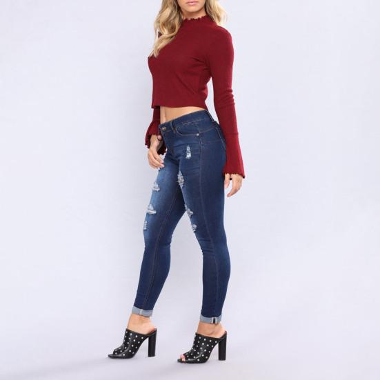 Women's Mid Rise Jeans Skinny Ripped Jeans Stretch Distressed Denim Pants Slim