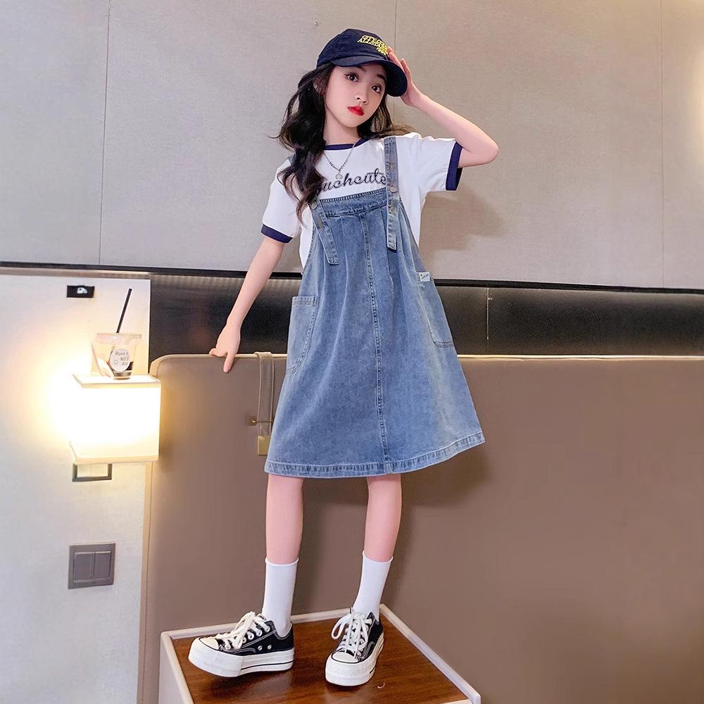 

Girls Summer Denim Overall Skirt - Korean Style, Lightweight, Fashionable for Children 110