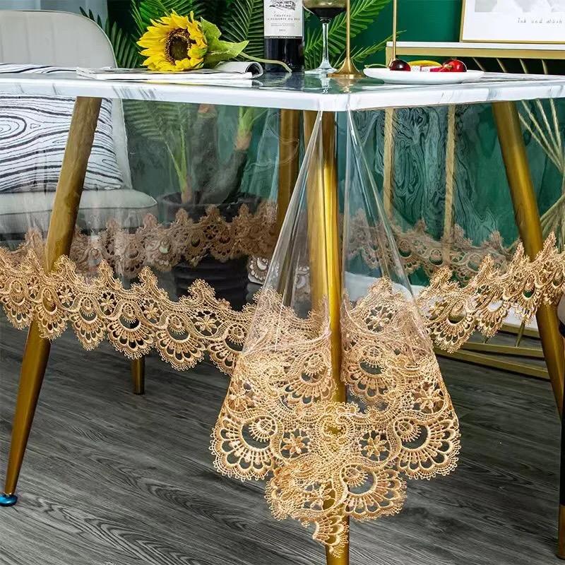 

New Waterproof Transparent Lace Tablecloth PVC Soft Plastic Dining Table Cloth Tea Coffee Non-slip Oil-proof Mat Home Cover Diameter 80cm Round