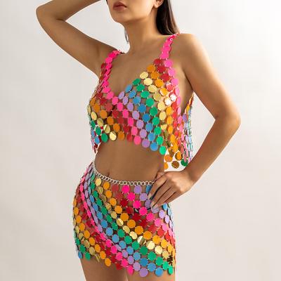 Accessories, Sexy Colored Sequins Woven Bikini Body Chain, Creative Splicing Skirt Accessories for Women