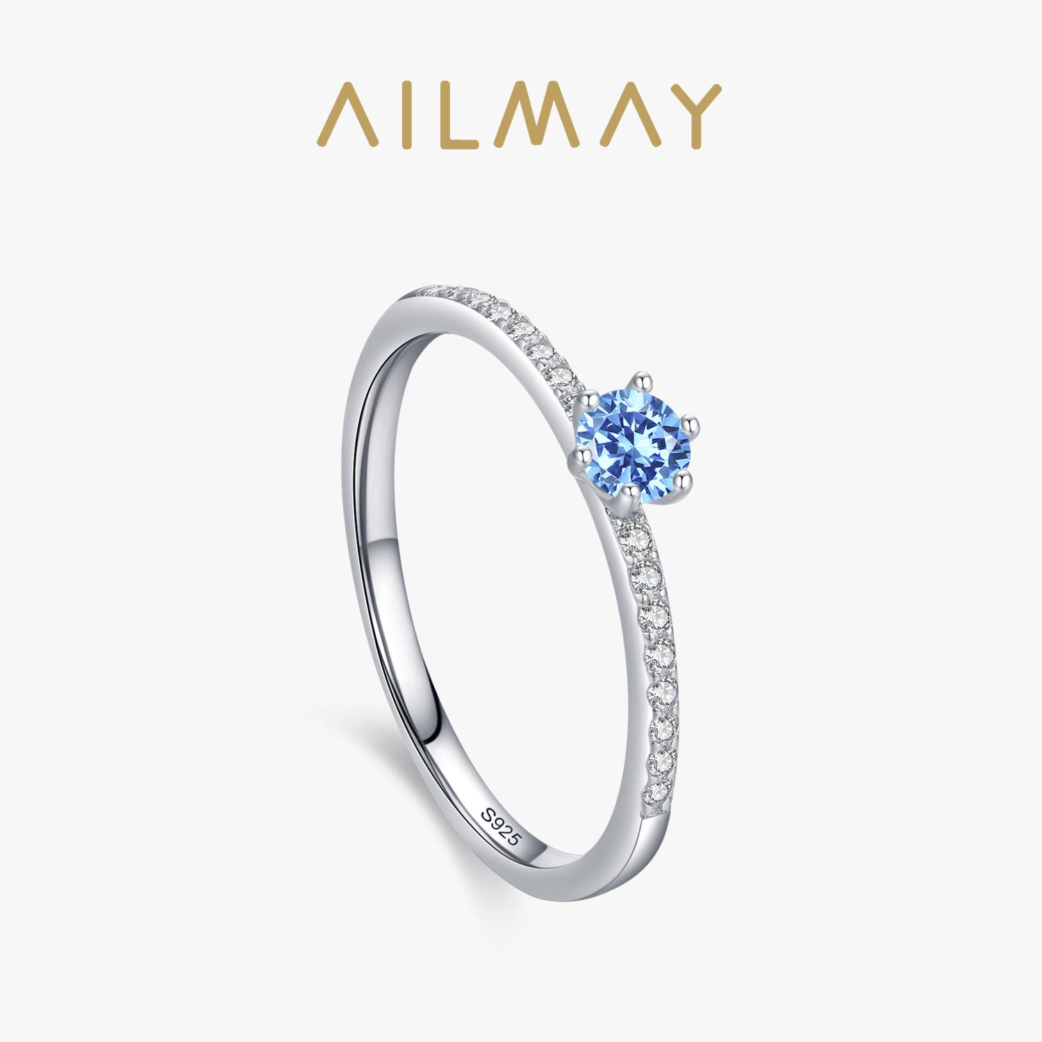 

Ailmay Real 925 Silver Elegant Round Blue Zirconia Finger Rings For Women Wedding Engagement Statement Fine Jewelry 8