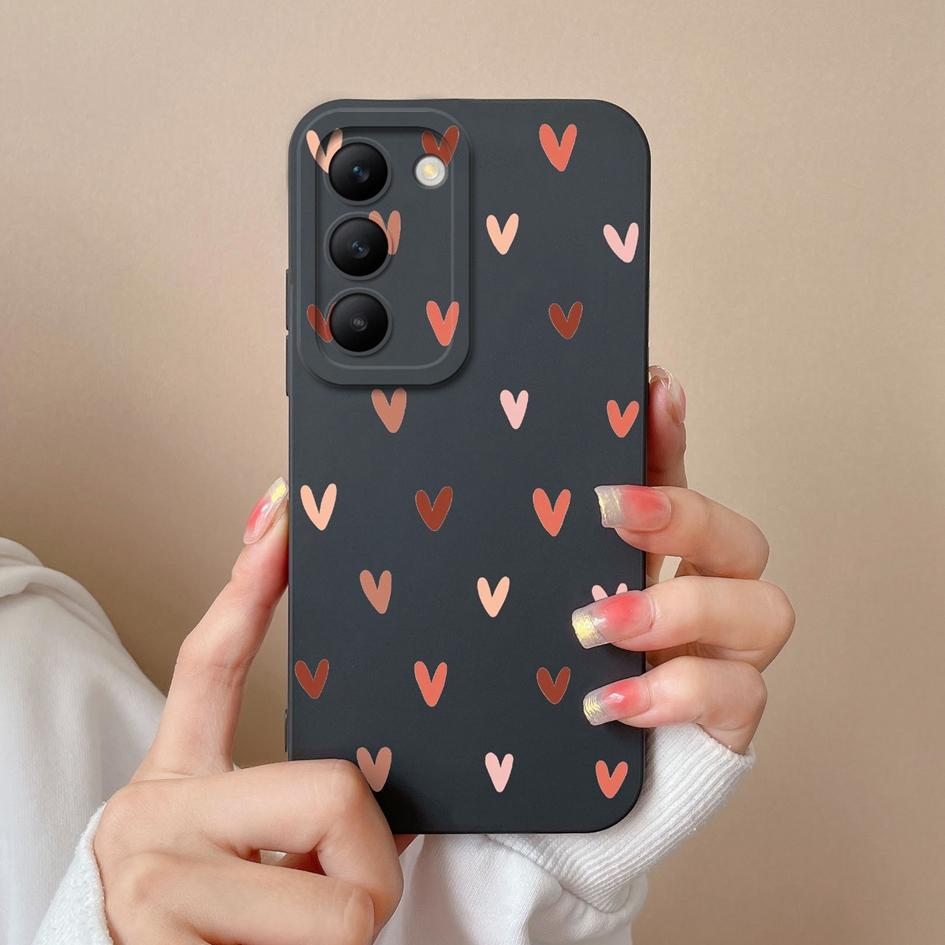 For Vivo Y100 (IDN) Y200e T3 V30 SE V30e V40 Pro Lite Phone Case Covers Lens Protection Soft Silicone Luxury Love Heart Pattern Housing For Vivo Shell