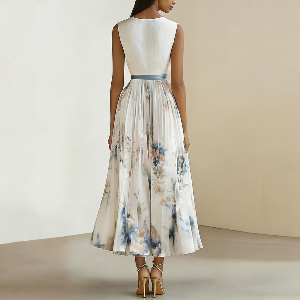 Damen Ärmelloses Blumenmuster Urlaubs Kleid