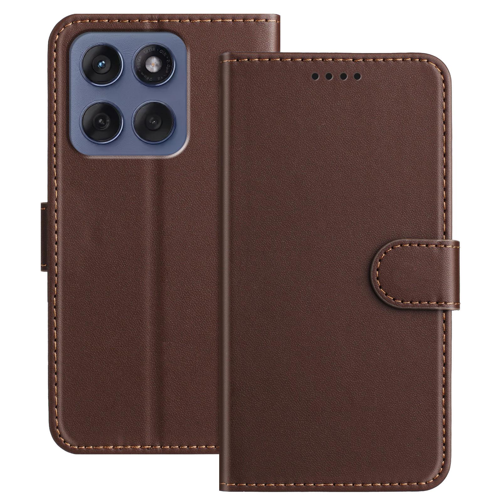 

For Motorola Edge 60 Fusion 5G Leather Case Wallet Stand Solid Color Anti Drop Phone Cover Brown