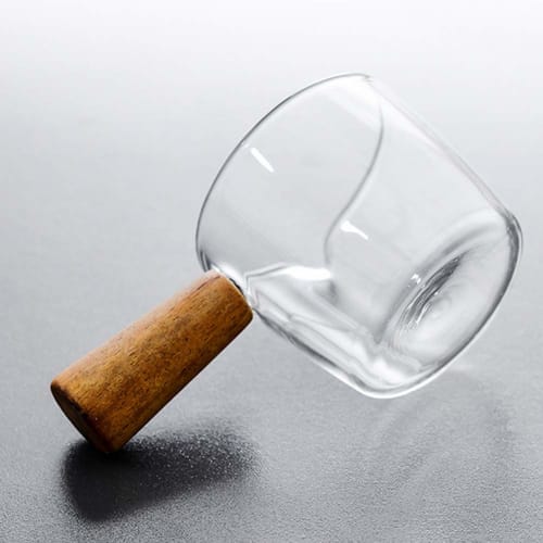 Homornat Japanese-Style Glass Multi-Purpose Dish with Wooden Handle, Coffee, Dessert, Milk Pan (50ml)