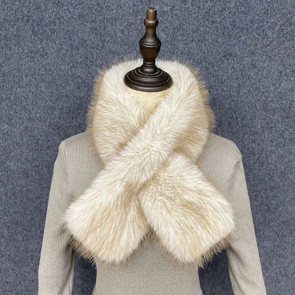 Soft Plush Cross Collar Scarf Pull Through Winter Fur Collar Plush Neck Scarf Cold Weather Wear