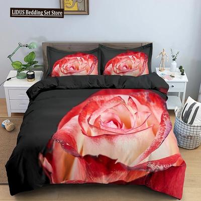Set Copripiumino Rosa Rossa Stampa 3D Tema Romantico Regalo di San Valentino Copripiumino in Poliestere Con Federe Matrimoniale Queen Size
