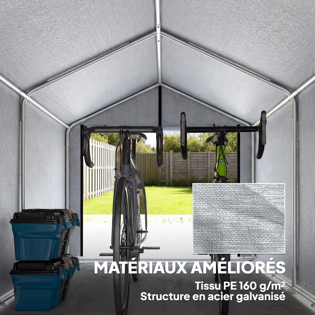 Tenda Deposito Impermeabile per Giardino, Riparo per Moto con Porta Arrotolabile, per Bici Moto 162 x 221.5 x 163 cm, Grigio Chiaro