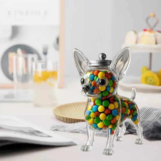 Treat Jar Reusable Dog Shape Glass Airtight Pet Food Storage