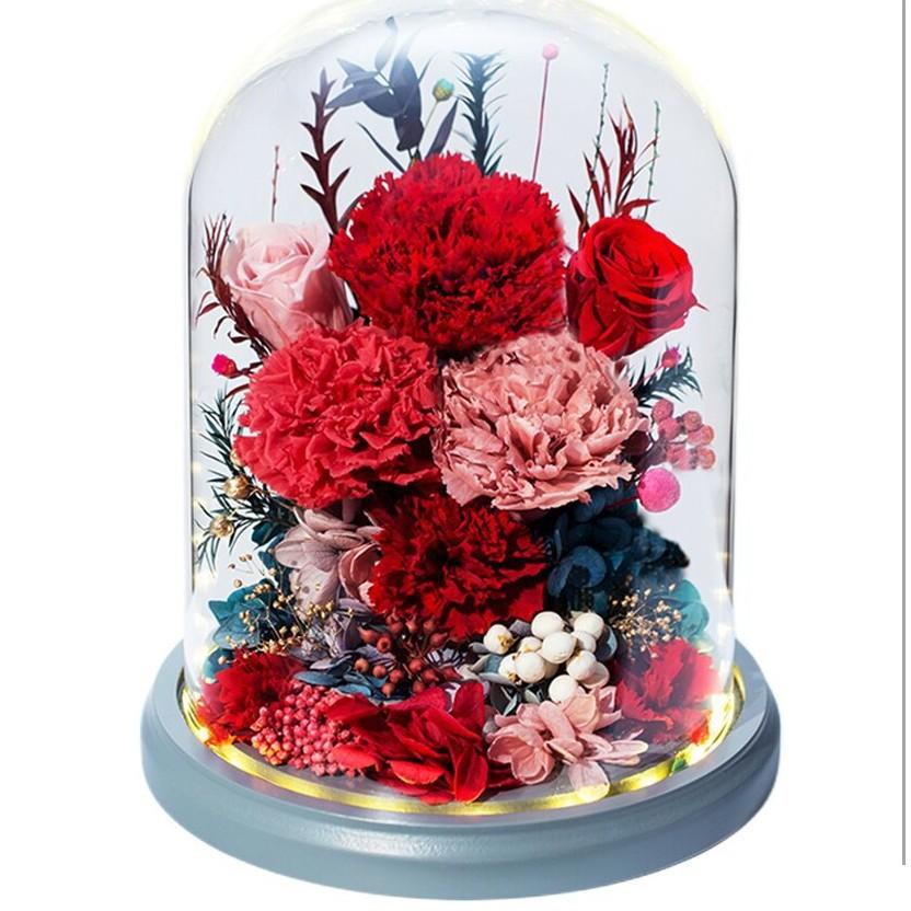 Eternal Flower Carnation Glass Cover Finished Ornament Mother's Day Gift for Mother and Elders