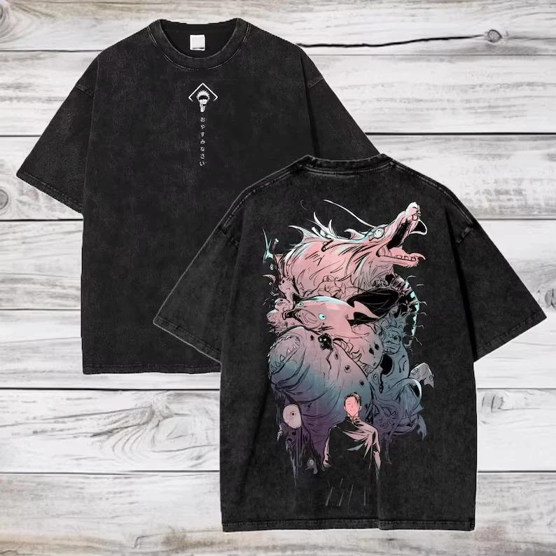 T-shirt Stampata Geto Suguru Jujutsu Kaisen Anime T-shirt in Cotone Uomo Vintage Lavata T-shirt Manica Corta Abbigliamento Harajuku Top