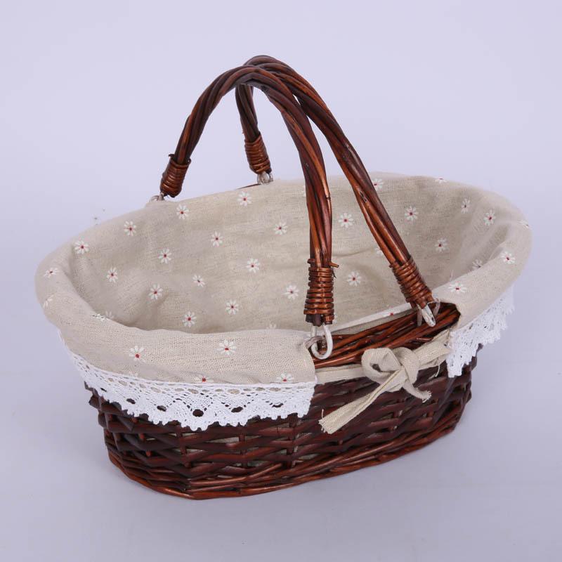 Woven Wicker Picnic Basket Handbag with Handle - Pastoral Style Fruit Storage E18