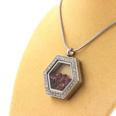 Stones and Minerals. Raw Ruby Necklace. Hexagon Model.