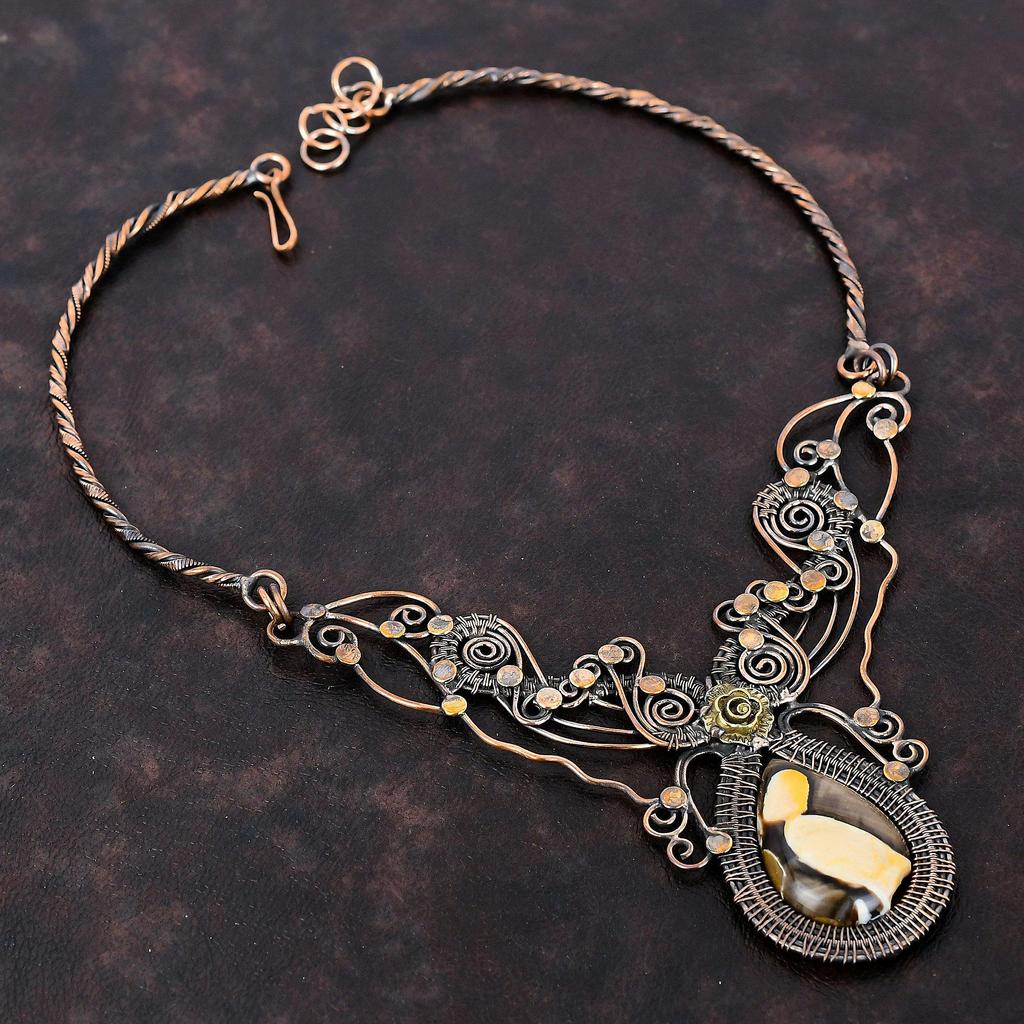 Peanut Wood Jasper Necklace Copper Wire Wrapped Gemstone Necklace Adjustable Necklace Copper Jewelry Handmade Necklace Wire Jewelry For Gift