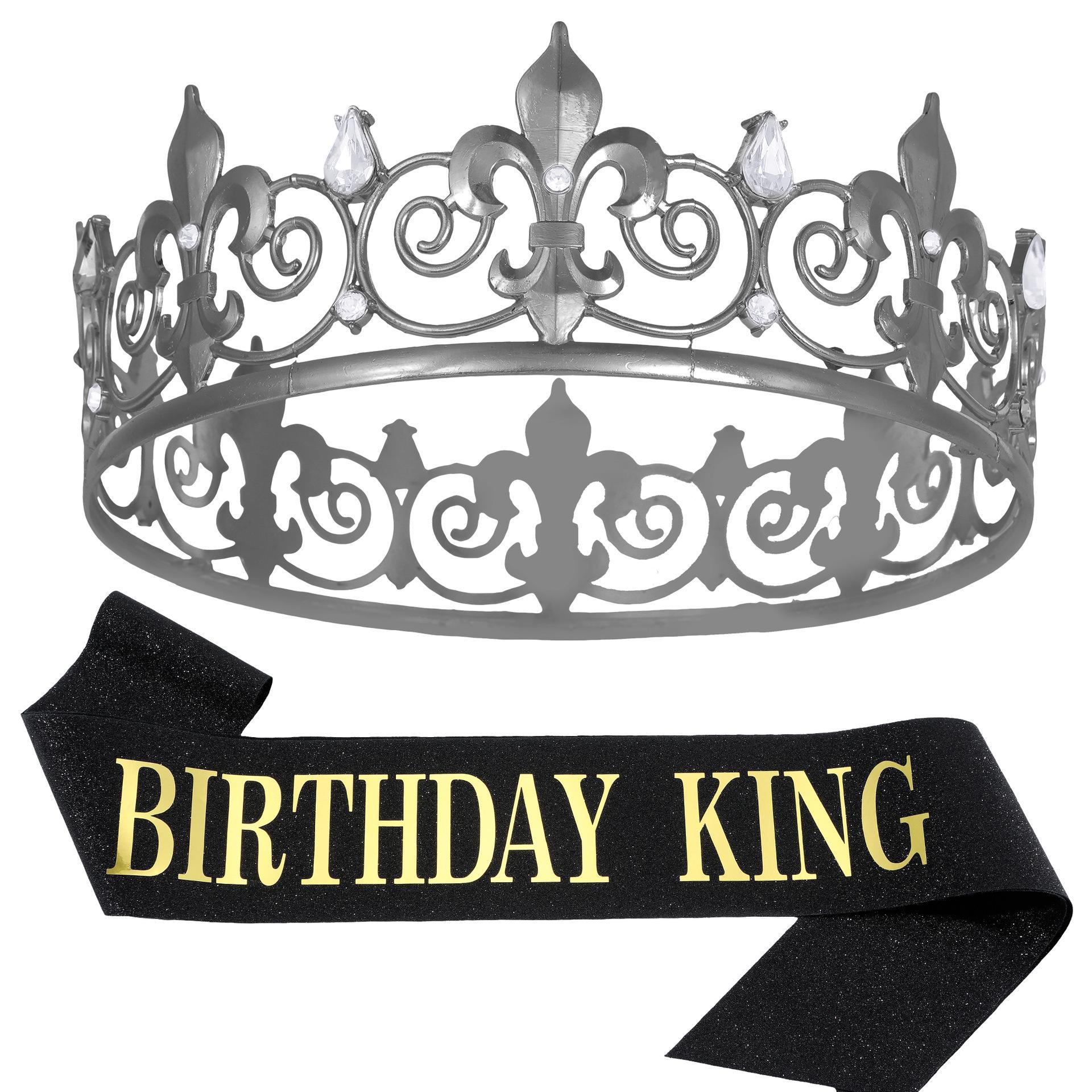 

Европейский и американский мужской набор «Корона короля и юбилейная лента» - Круглое головное украшение из сплава для украшения вечеринки One Size