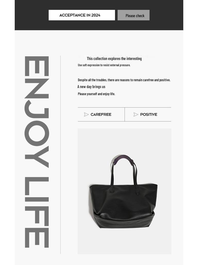 2024 Women's Black Soft Leather Tote Bag - Large Capacity, Versatile Korean Style, Perfect for Commute & Student Use